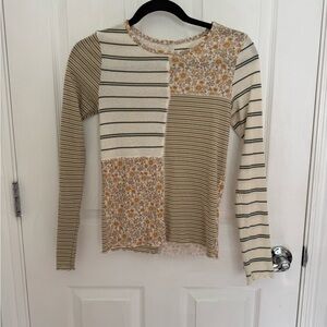 American Eagle Striped and Floral Patchwork Long Sleeve Top